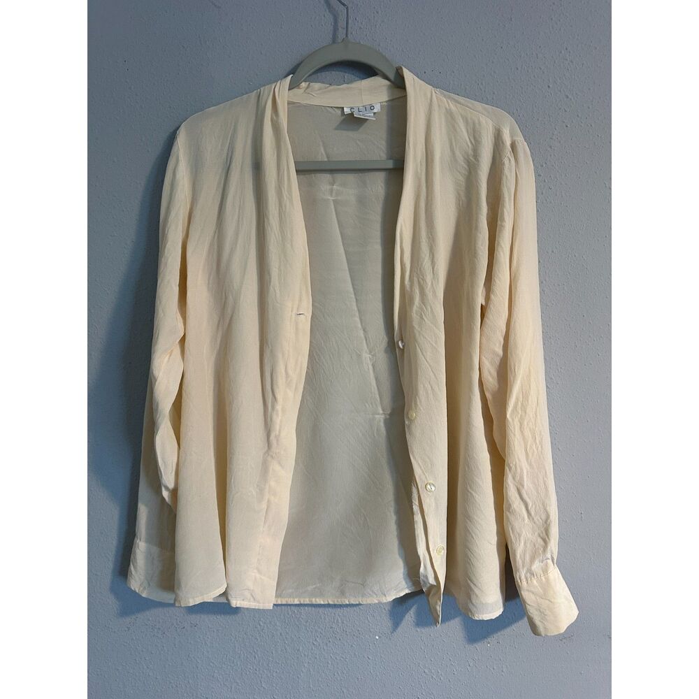 Vintage Clio 100% Silk Ivory Blouse Women's S Cream Button Front Minimalist - Picture 8 of 8